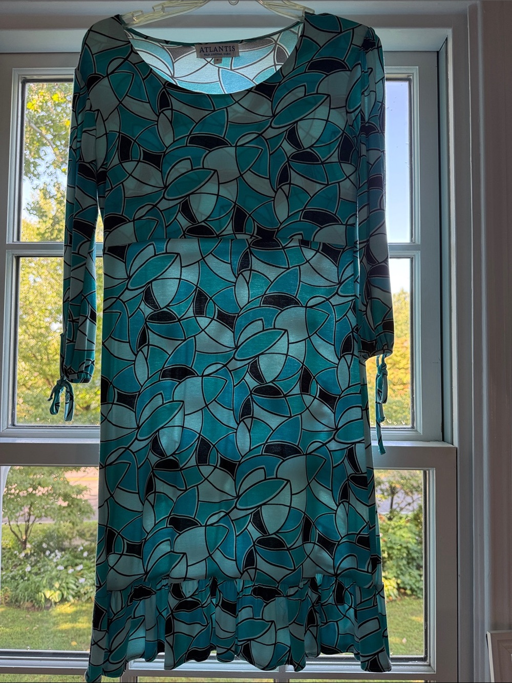 Palm Jumeirah Dubai Teal Patterned Long Sleeve Dress